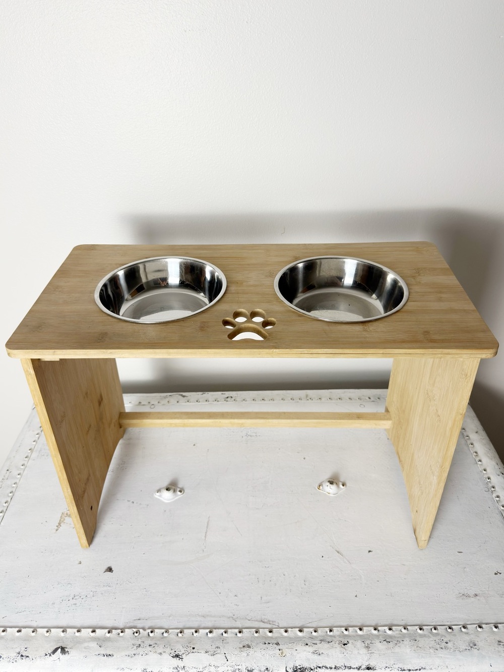 MRECHIR Large 15" Tall Bamboo Elevated Dog & Pet Feeder- Double Bowl Raised Food